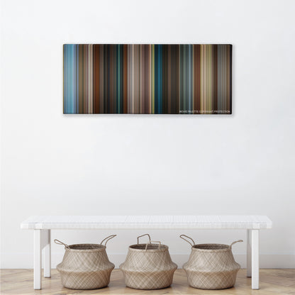 Tag color palette canvas above a white bench with three woven baskets