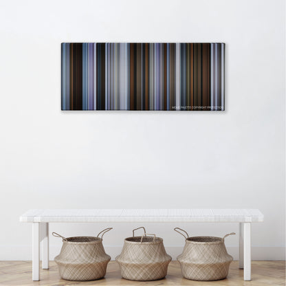 Brick color palette canvas above a white bench with three woven baskets