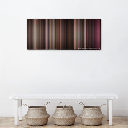 Rocky color palette canvas above a white bench with three woven baskets