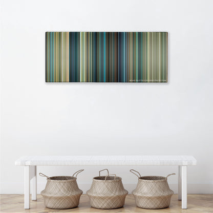 Transformers color palette canvas above a white bench with three woven baskets
