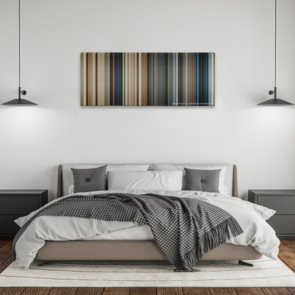 Life Is Beautiful color palette canvas above a bed, between two black pendant lamps