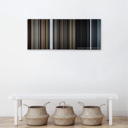 The 5th Wave color palette canvas above a white bench with three woven baskets