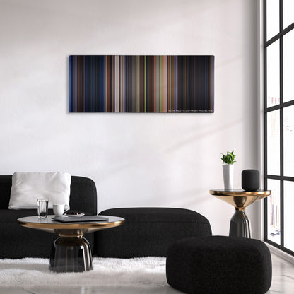 I Know What You Did Last Summer color palette canvas above a black sofa with a gold-topped table