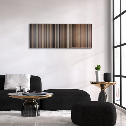 Kramer vs. Kramer color palette canvas above a black sofa with a gold-topped table