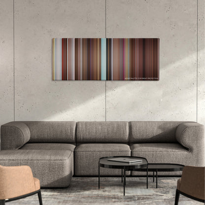 Dinner for Schmucks color palette canvas on a concrete wall above a gray sectional sofa