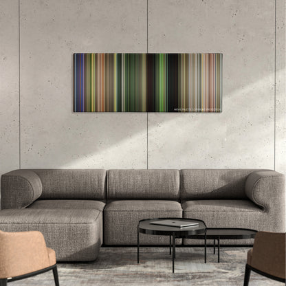 The Rundown color palette canvas on a concrete wall above a gray sectional sofa