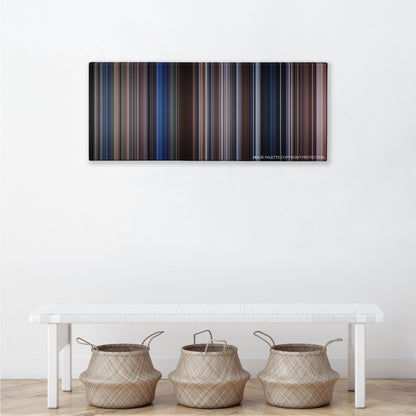 The Bodyguard color palette canvas above a white bench with three woven baskets