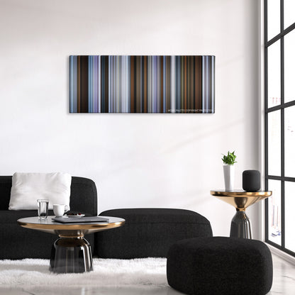 Brick color palette canvas above a black sofa with a gold-topped table
