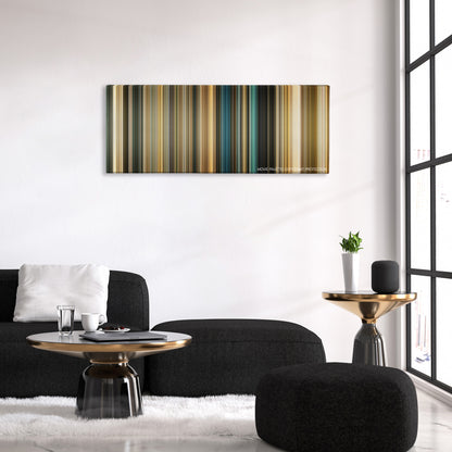 Faster color palette canvas above a black sofa with a gold-topped table