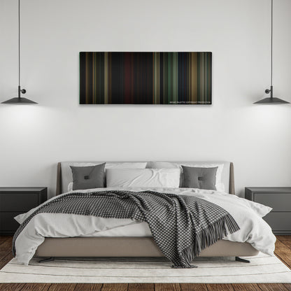 The Last of the Mohicans color palette canvas above a bed, between two black pendant lamps