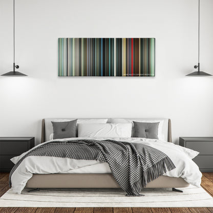 Midnight Cowboy color palette canvas above a bed, between two black pendant lamps