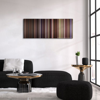 P.S. I Love You color palette canvas above a black sofa with a gold-topped table
