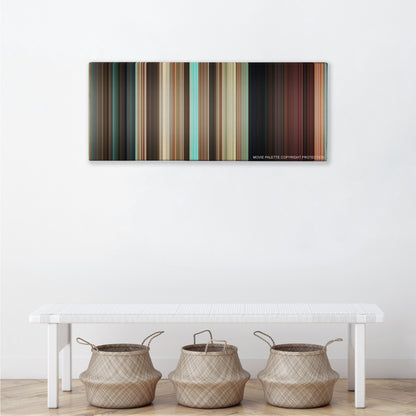 Couples Retreat color palette canvas above a white bench with three woven baskets