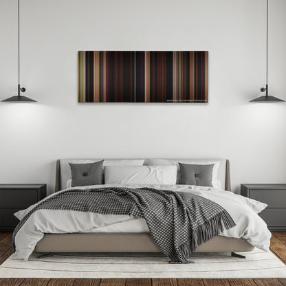 Blue Velvet color palette canvas above a bed, between two black pendant lamps