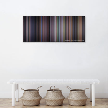 The Santa Clause color palette canvas above a white bench with three woven baskets