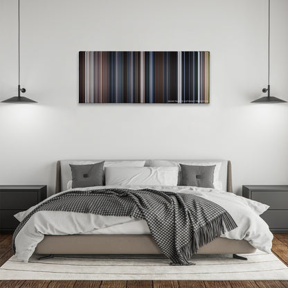 The X Files color palette canvas above a bed, between two black pendant lamps