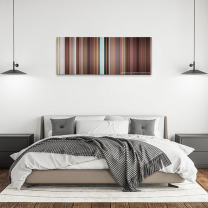 Dinner for Schmucks color palette canvas above a bed, between two black pendant lamps