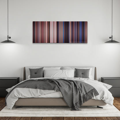 Mars Attacks! color palette canvas above a bed, between two black pendant lamps