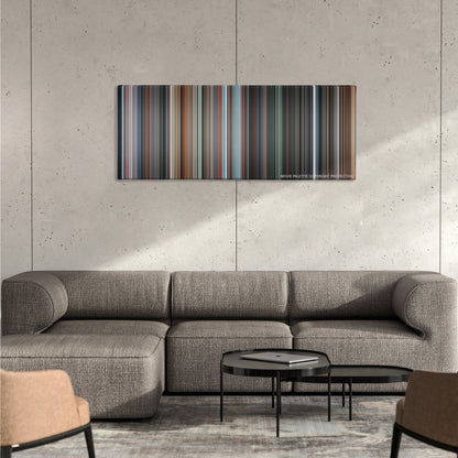 Fantastic 4: Rise of the Silver Surfer color palette canvas on a concrete wall above a gray sectional sofa