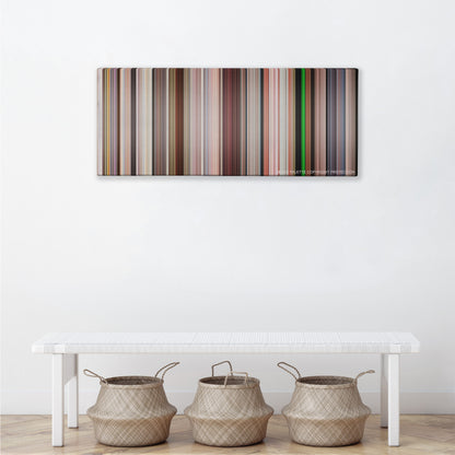 Bruno color palette canvas above a white bench with three woven baskets