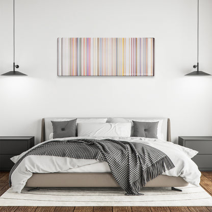 Super Size Me color palette canvas above a bed, between two black pendant lamps