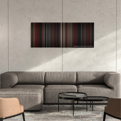Mean Streets color palette canvas on a concrete wall above a gray sectional sofa