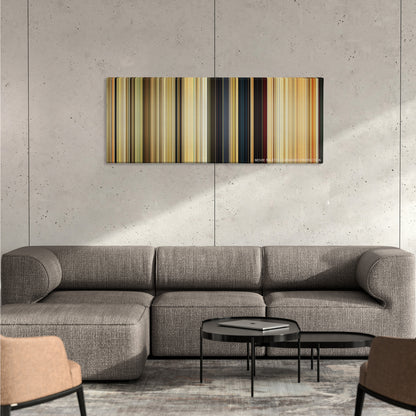 Seven Psychopaths color palette canvas on a concrete wall above a gray sectional sofa