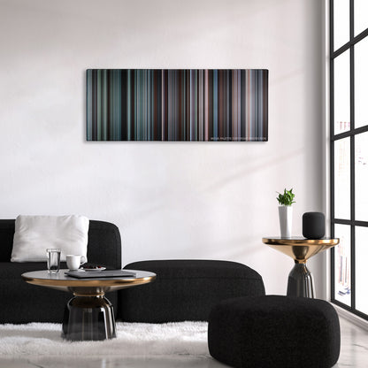 Brokeback Mountain color palette canvas above a black sofa with a gold-topped table