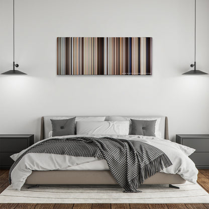 Dances with Wolves color palette canvas above a bed, between two black pendant lamps
