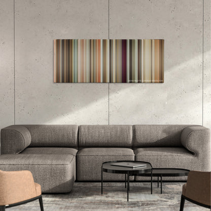 Bride Wars color palette canvas on a concrete wall above a gray sectional sofa