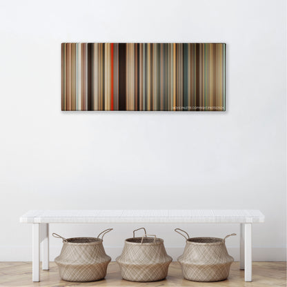 Gifted color palette canvas above a white bench with three woven baskets
