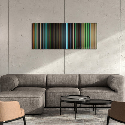 Warcraft color palette canvas on a concrete wall above a gray sectional sofa