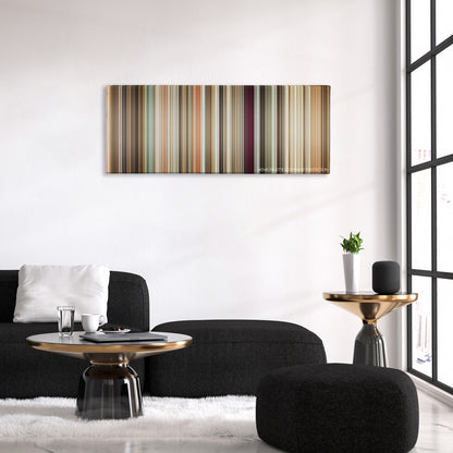 Bride Wars color palette canvas above a black sofa with a gold-topped table