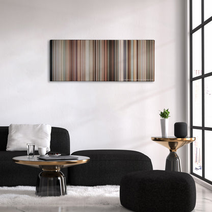 It's Kind of a Funny Story color palette canvas above a black sofa with a gold-topped table