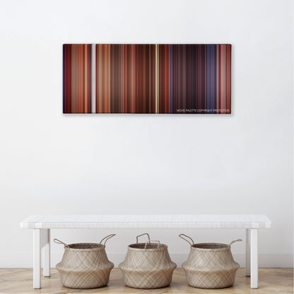 Shanghai Knights color palette canvas above a white bench with three woven baskets