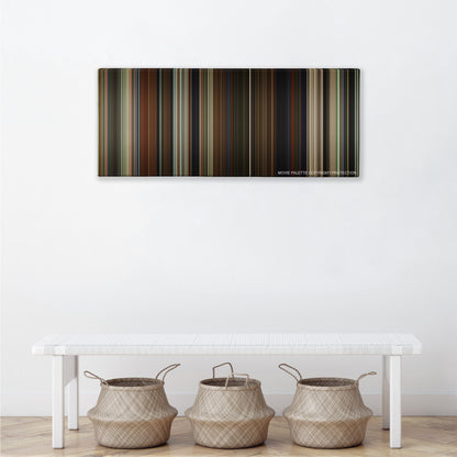 Parasite color palette canvas above a white bench with three woven baskets