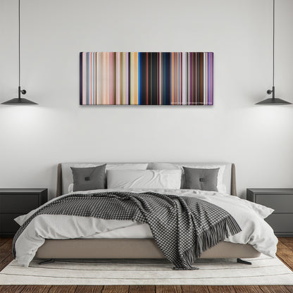 Zootopia color palette canvas above a bed, between two black pendant lamps