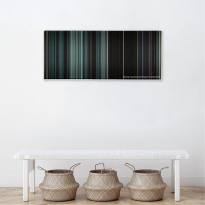 The Autopsy of Jane Doe color palette canvas above a white bench with three woven baskets