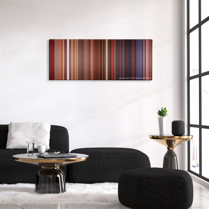 Shanghai Knights color palette canvas above a black sofa with a gold-topped table