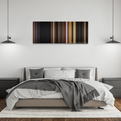 Nocturnal Animals color palette canvas above a bed, between two black pendant lamps