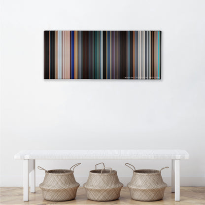 Black Panther color palette canvas above a white bench with three woven baskets