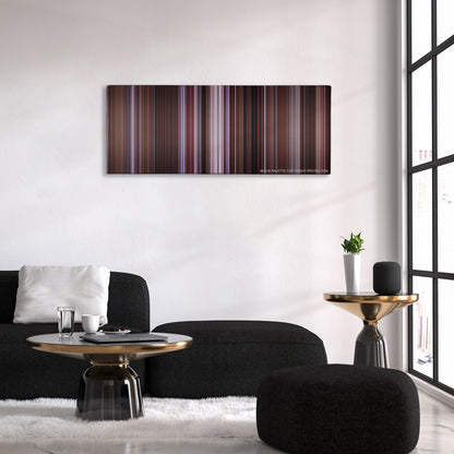 Just Friends color palette canvas above a black sofa with a gold-topped table