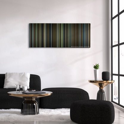 Gone Girl color palette canvas above a black sofa with a gold-topped table