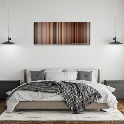 Amadeus color palette canvas above a bed, between two black pendant lamps