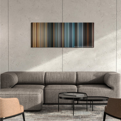 The A-Team color palette canvas on a concrete wall above a gray sectional sofa