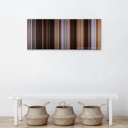 Just Like Heaven color palette canvas above a white bench with three woven baskets