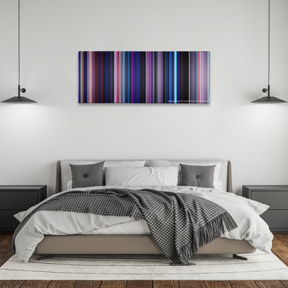 Frozen II color palette canvas above a bed, between two black pendant lamps