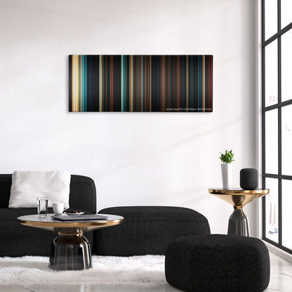 Fright Night color palette canvas above a black sofa with a gold-topped table
