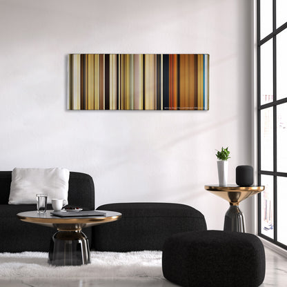 O Brother, Where Art Thou? color palette canvas above a black sofa with a gold-topped table