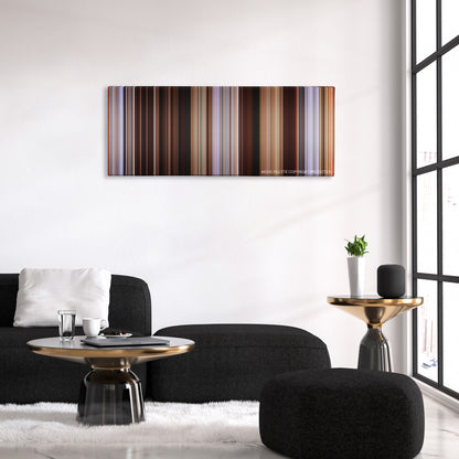 Just Like Heaven color palette canvas above a black sofa with a gold-topped table